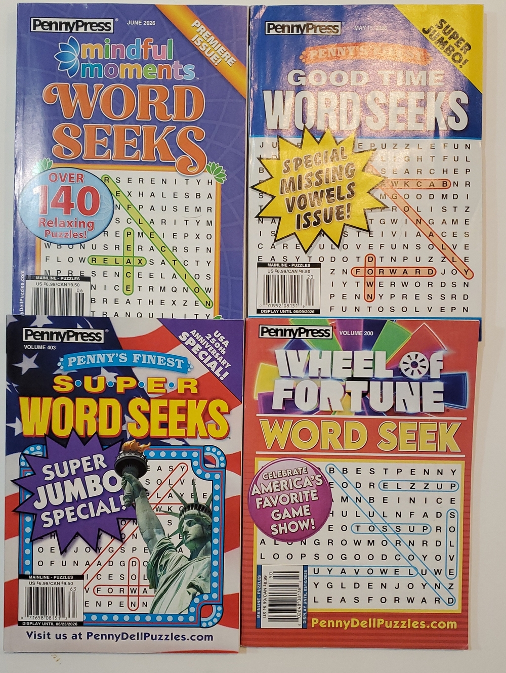 New Word Seeks Books Lot Of 4 Word Search Puzzles Number Search Wheel Of Fortune